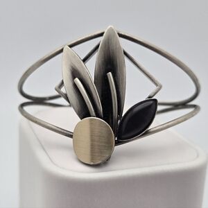 Silver and Black Abstract Bracelet Christophe Poly Adjustable Cuff